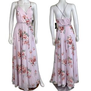 Lulus Womens Size S Elegantly Inclined Lavender Floral Print Wrap Maxi Dress NEW